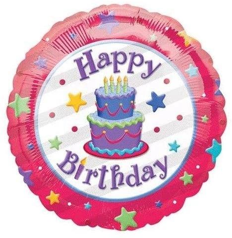 (#12) Happy Birthday Cake Round Foil Balloon, Pink Cake - 18in