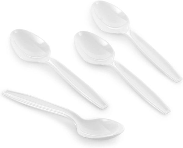 BOGO SALE - White Plastic Spoons, 6in - 50ct - Party Supplies