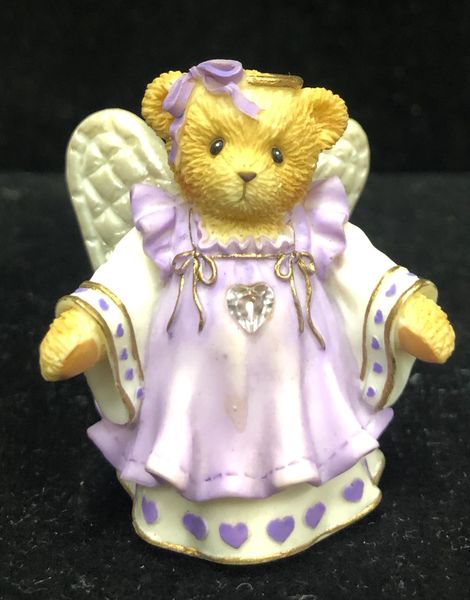 Cherished Teddies, Miniature Teddy Bear Angel Figure, Lavender, 2in