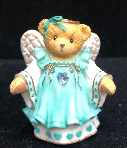 Cherished Teddies, Miniature Teddy Bear Angel Figure, Green, 2in