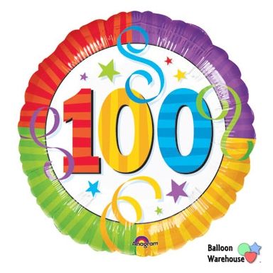 BOGO SALE - 100th Birthday Foil Balloons, 18in - Multicolor