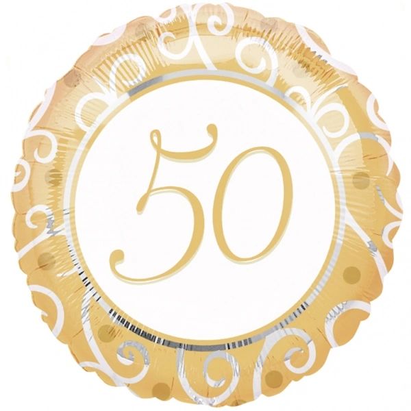 50th Gold Foil Balloon, 18in - Birthday - Anniversary