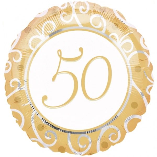 50th Gold Foil Balloon, 18in - Birthday - Anniversary - Golden Celebration