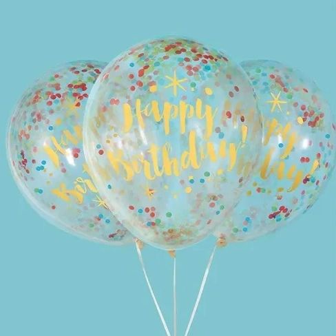 Glitzy Gold Foil Happy Birthday Confetti Clear Latex Balloons, Pre-Filled, 12in - 6ct