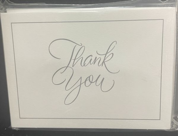 Thank You Note Cards, White, Silver - 20 Blank Cards and Envelopes