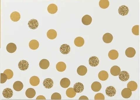 Blank Note Cards, Gold Foil, Gold Glitter Polka Dots - 10 Cards and Green Envelopes