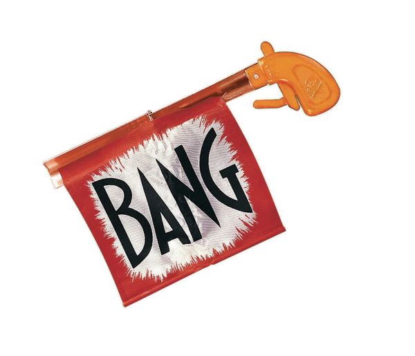 Theatrical Bang Gun with Flag Prop, Clown Accessory - Orange - Halloween Sale - Purim