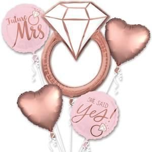 Blush Wedding Foil Balloon Bouquet Arrangement, Pink, Rose Gold, 5pcs