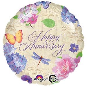 (#12) Happy Anniversary Balloon - Floral Garden, Butterfly - Foil Balloon, 18in - Dragonfly