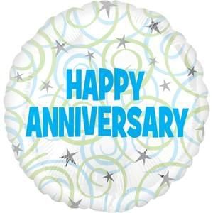 (#6) Happy Anniversary Foil Balloon, Confetti, White, Blue - 18in