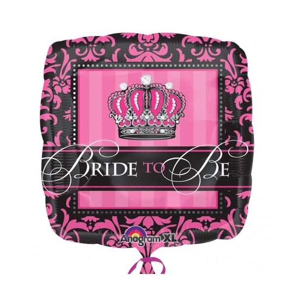 (#8) Bride to Be Square Foil Balloon, Crown, Bridal Shower Balloons, Black, Pink - 18in - Bride Balloons - Wedding Balloons