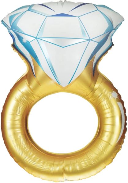 Gold Wedding Diamond Engagement Ring Balloon, 37in - Super Shape Foil Balloon, Gold - Wedding Balloons - Bride Balloons Band, Big Diamond