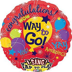Congratulations, Way To Go! Musical Foil Balloon, Sing a Tune, Red - 28in - Graduation - You did it Balloon - Instrumental Gifts