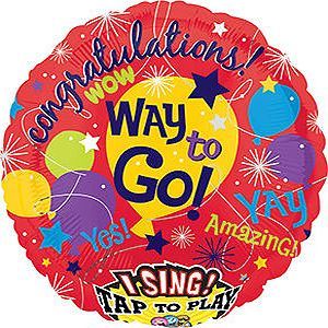 *Congratulations, Way To Go! Musical Foil Balloon, Sing a Tune, Red - 28in - Graduation - You did it Balloon - Instrumental Gifts