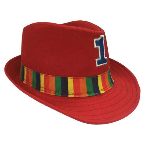 *Boy's 1st Birthday Fedora Hat, Red, Rainbow - First Birthday