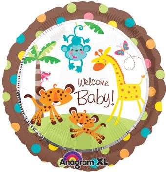 Welcome Baby Foil Balloon, Safari Animals of the Rainforest, 18in