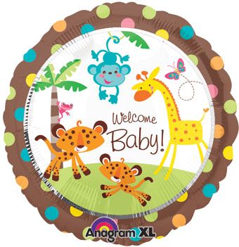 *Welcome New Baby Foil Balloon, Safari Animals of the Rainforest, 18in