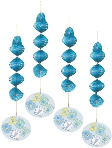 BOGO SALE - Boy Baby Shower Hanging Swirl Decoration, Blue - 18in, 4ct
