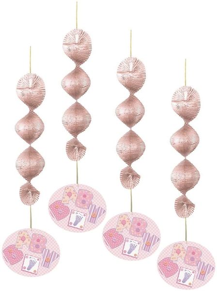 BOGO SALE - Girl Baby Shower Hanging Swirl Decoration, Pink - 18in, 4ct