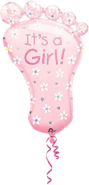 Jumbo It's a Girl Pink Foot Balloon, 32in - Jumbo Girl Balloons - Welcome Baby Girl