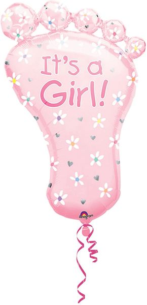 *Jumbo It's a Girl Pink Foot Balloon, 32in - Welcome Baby Girl
