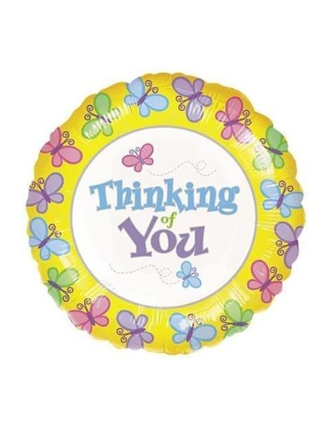 (#16b) Thinking of You, Butterflies Round Foil Balloon, 18in