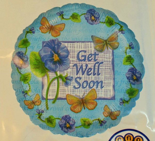 (#10b) Get Well Soon, Butterflies, Flowers, Round Balloon, 18in