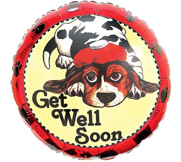 (#5) Get Well Soon with Puppy Balloon, Red, 18in