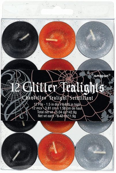 *Halloween Glitter Tealight Candles, 12ct - Novelty Gifts - Party Accessory