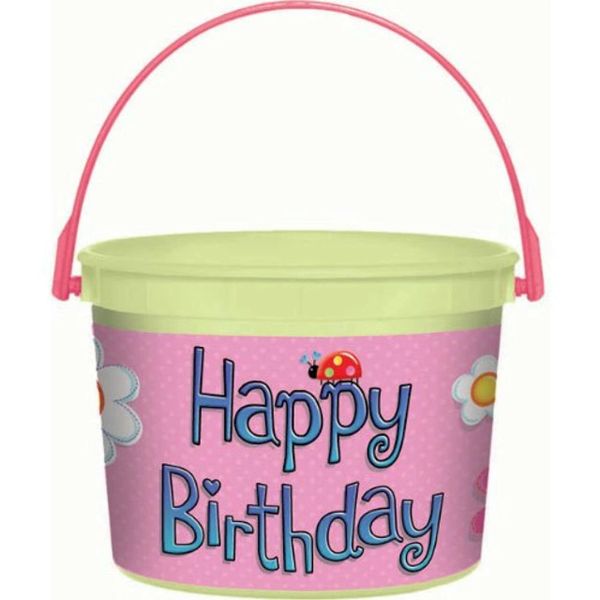 Birthday Party Favor Plastic Bucket, Pail, Garden Girl Butterfly Flower Ladybug, 4.5in