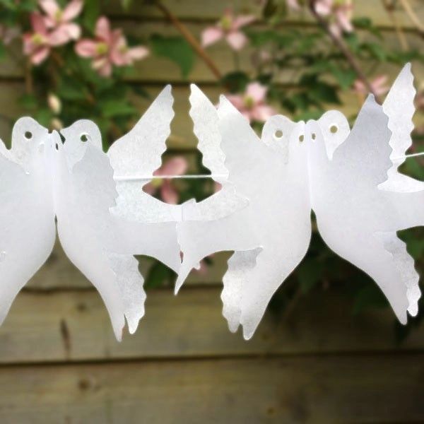 *White Kissing Doves Garland Decoration, 12ft - Wedding - Bridal