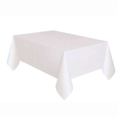 White Solid Rectangle Plastic Table Cover - 54x108in
