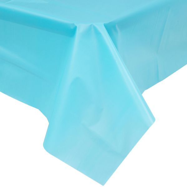 Solid Aqua Blue Plastic Table Cover - 54x108in