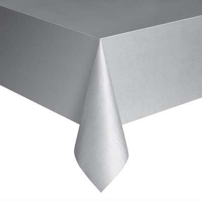 Solid Silver Plastic Table Cover - 54x108in