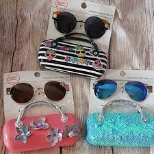 Blue Aviator Mermaid Sunglasses with Seashells for Girls, with Sequin Carry Case