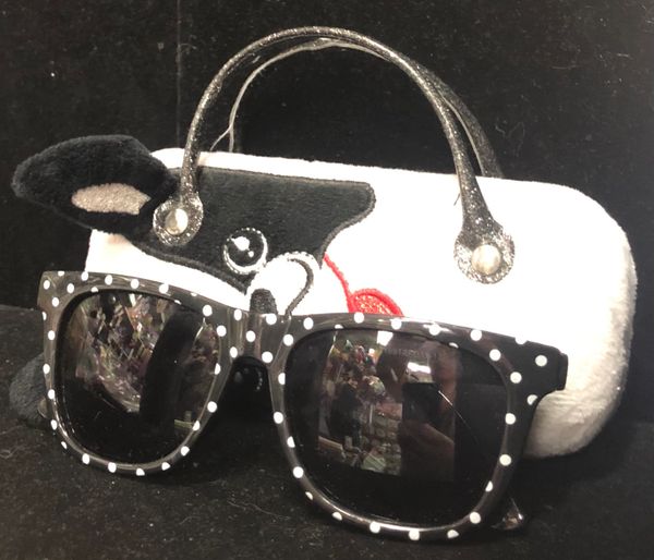 Black Sunglasses, White Polka Dots for Girls, with Puppy Carry Case