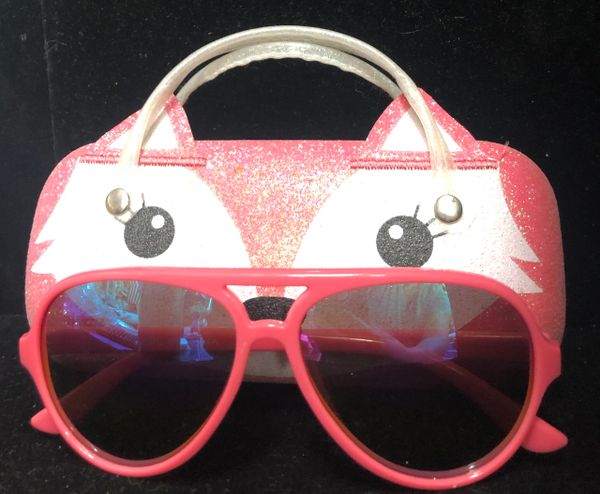 Pink Sunglasses for Girls, with Cute Raccoon Carry Case