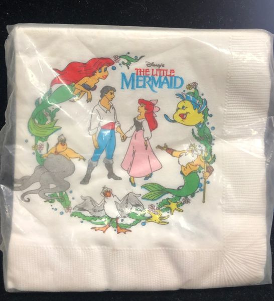 Rare Vintage Disney Little Mermaid Birthday Party Beverage Napkins, 16ct - Discontinued