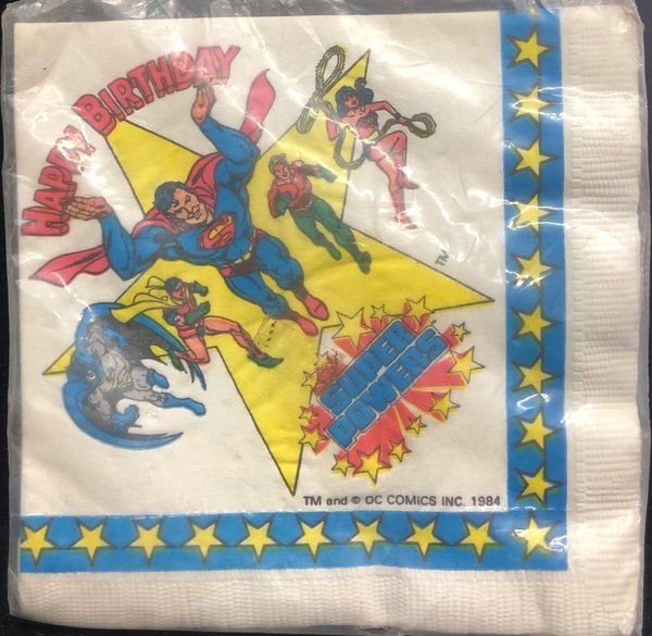 Rare Vintage DC Comics Super Heroes, Super Power, Superman Beverage Napkins, 16ct - Discontinued