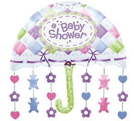 BOGO SALE - Baby Shower Umbrella Super Shape Foil Balloons, with Hanging Decorations, 30in