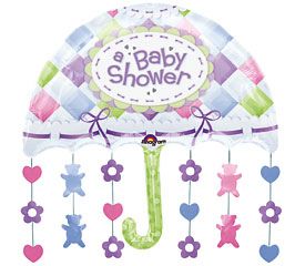 *Baby Shower Umbrella Super Shape Foil Balloon, with Hanging Decorations, 30in - SALE