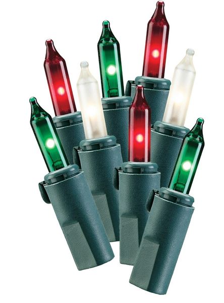 100 Lights, Philips Red, Green, White Mini String Lights Energy Star 24.7ft, Green Wire, Christmas Holiday Sale