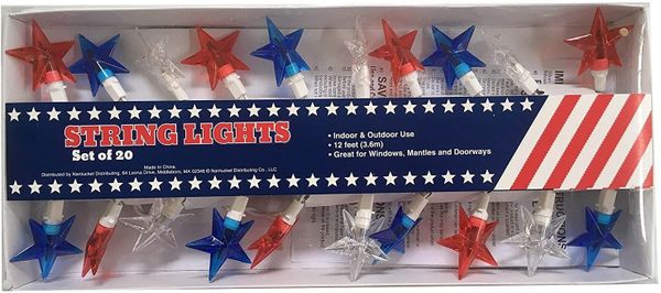 20 Patriotic Star String Lights - Red, White, Blue