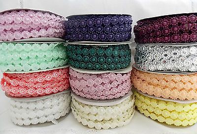 Flat Plastic Flower Beaded Trim, 9mm - 10yds - Clearance