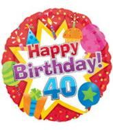Happy 40th Birthday Red Foil Balloon, 18in