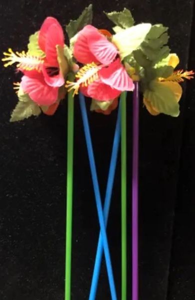 Hibiscus Flowers Cocktail Stir Stix, Drink Stirrer Swizzle Sticks, 7in - 6ct - Hawaiin Luau Party
