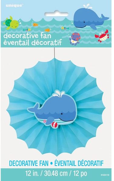 Under The Sea Blue Paper Fan Decoration, Whale, Nautical, 12in - 1ct - At Sea Party