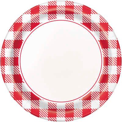 Country Party - Red Gingham Picnic Luncheon Plates, 9in - 8ct