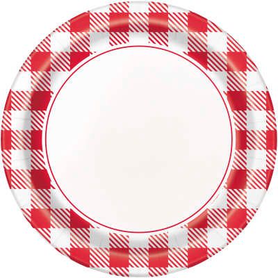 *Country Red Gingham Picnic Luncheon Plates, 9in - 8ct