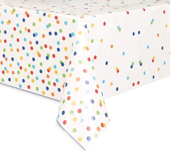 Rainbow Polka Dots Plastic Rectangle Table Cover - 54x84in